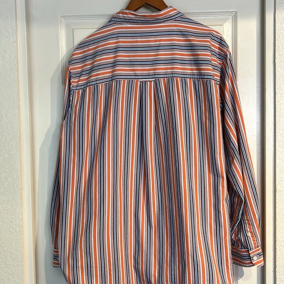 Chaps Navy and Orange Classic Striped Long Sleeve casual Button Up - Picture 6 of 6